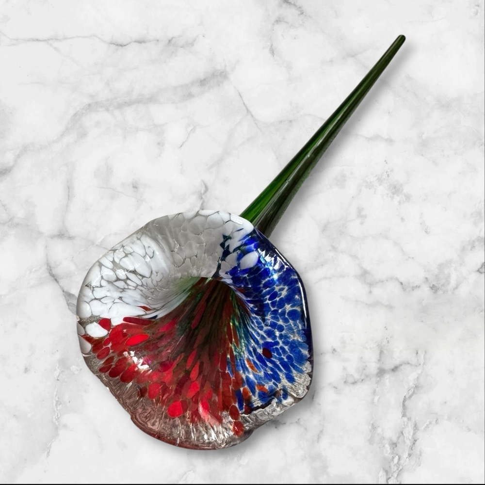 Murano Style Hand Blown Long Stem Glass Flower